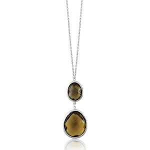 Sterling Silver Smoky Quartz wLarge Smoky Gemstone Necklace - 17 Inch - M-4210