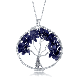 Sterling Silver Sodalite Beads Tree of Life Pendant  - K-7900