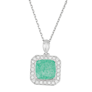 Sterling Silver Square Green Ice with Cubic Zirconia  Border Pendant  - K-7327