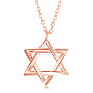 Sterling Silver Star of David Necklace - Rose Gold Plated - 16 Inch - L-4011