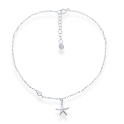 Sterling Silver Starfish with Single CZ Anklet - 9 Inch - R-9157