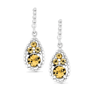 Sterling Silver Tearshaped Cluster of Round Citrine Earrings  - D-5176