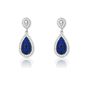 Sterling Silver Tearshaped Sapphire and White CZ Micro Pave Earrings  - D-5184