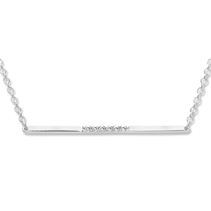 Sterling Silver  Thin Bar with CZ Center Necklace - 16 Inch - M-4885