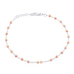 Sterling Silver Thin Diamond Cut Anklet - Rose Gold Plated - 9 Inch - R-9104