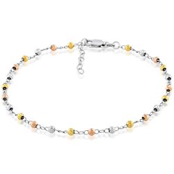 Sterling Silver Thin Diamond Cut Anklet - Tri Color - 9 Inch - R-9103
