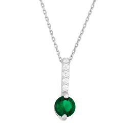 Sterling Silver Thin Emerald Green CZ Bar with Round CZ End Pendant  - K-7339