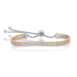 Sterling Silver Three Strand Tennis Adjustable Bolo Bracelet - Tri-Color  - T-7804