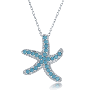 Sterling Silver Torquoise CZ Starfish Necklace - 16 Inch - M-5655