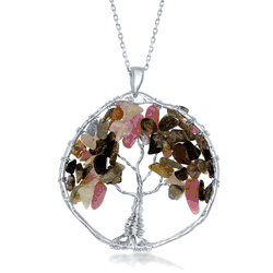 Sterling Silver Tourmaline Beads Tree of Life Pendant  - K-7904
