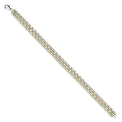 Sterling Silver Tri Color Triple Row CZ Tennis Bracelet - 7 Inch - T-6908