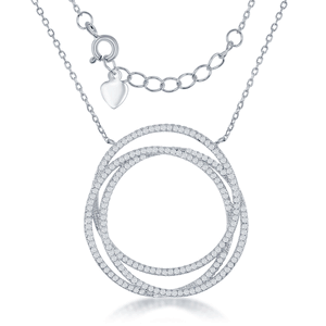 Sterling Silver Triple Open CZ Circle Necklace - 16 Inch - M-5510