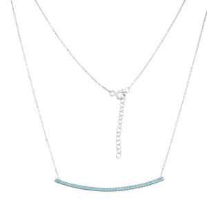 Sterling Silver  Turquoise CZ Curved Bar Necklace - 17.5 Inch - M-5327