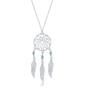 Sterling Silver Turquoise Dream Catcher Necklace - 16 Inch - M-6300