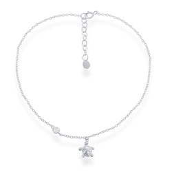 Sterling Silver Turtle charm with Single CZ Anklet - 9 Inch - R-9155