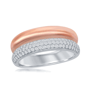 Sterling Silver Two-Tone Micro Pave Rose Gold Plated Double Band Ring - Size 6 - W-2053-6