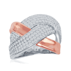 Sterling Silver Two-Tone Overlapping Micro Pave Ring - Size 7 - W-1866-7