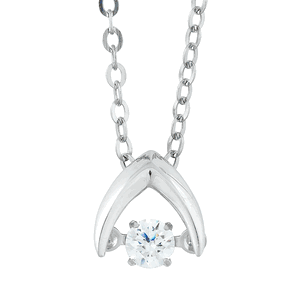 Sterling Silver Upside Down V with Center Dancing Shimmering Stone Pendant WChain  - K-6717