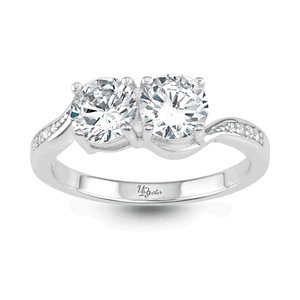 Sterling Silver Us2gether 6mm Round Two-Stone CZ with Half CZ Band Ring - Size 6 - W-1659-6