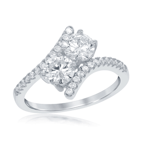 Sterling Silver Us2gether Two-Stone CZ with CZ Overlapping Ring - Size 7 - W-1669-7