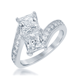 Sterling Silver Us2gether Two-Stone Overlapping Square CZ Ring - Size 6 - W-1675-6