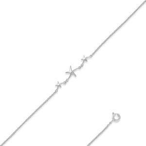 Sterling Silver W 3 Center Stars Anklet - 9 Inch - R-9047-9