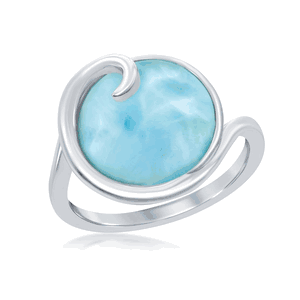 Sterling Silver Wave Design Larimar Ring - Size 6 - W-2289-6