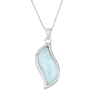 Sterling Silver Wavy Design Larimar Pendant  - K-7148
