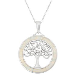 Sterling Silver White Inlay Opal Tree of Life Pendant  - K-6804