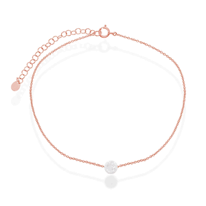 Sterling Silver White Opal Disc Anklet - Rose Gold Plated - 9 Inch - R-9204