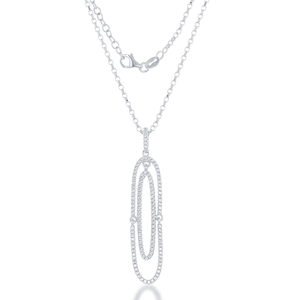 Sterling Silver White Topaz Open Double Oval Pendant - 17 Inch - BLK-7208