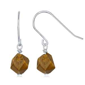 Sterling Silver Yellow Tigereye 8MM Rock Earrings  - D-6645