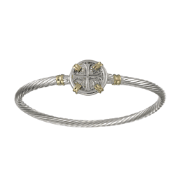 Treasure Coin Cable Hook Bracelet - Silver & 14K Gold 3.5mm 7.5 Inch - CBLTT35TC75