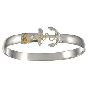 Two Tone Anchor Hook Bracelet - Sterling Silver & 14K 8mm 9.0 Inch