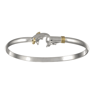 Two Tone Dolphin Hook Bracelet - Silver & 14K Gold 4mm 6.5 Inch