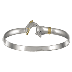 Two Tone Dolphin Hook Bracelet - Silver & 14K Gold 6mm 6.5 Inch