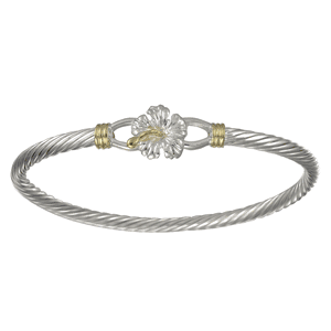 Two Tone Hibiscus Cable Hook Bracelet - Silver & 14K 3.5mm 7 Inch