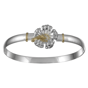 Two Tone Hibiscus Hook Bracelet - Silver & 14K Gold 6mm 6.5 Inch