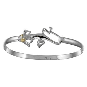 Two Tone Lizard Hook Bracelet - Silver & 14K Gold 4mm 6.5 Inch