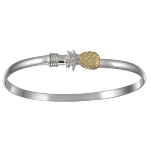 Two Tone Pineapple Hook Bracelet - Silver & 14K Gold 4mm 7.0 Inch
