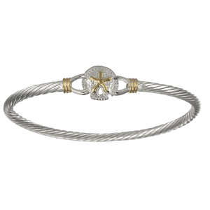 Two Tone Sand Dollar Cable Hook Bracelet - Silver & 14K 3.5mm 7.5 Inch