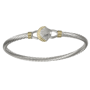 Two Tone Scallop Cable Hook Bracelet - Silver & 14K 3.5mm 7.5 Inch
