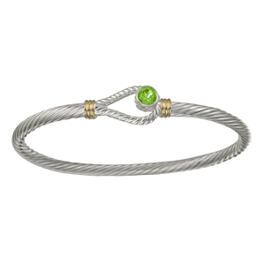 Unity Peridot Cable Hook Bracelet - Silver & 14K Gold 3.5mm 6.5 Inch