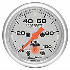 Auto Meter : 4352 : 2 1/16" - Ultra Lite - Oil Pressure With Peak Memory and Warning - 0 - 100 PSI