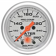Auto Meter : 4354 : 2 1/16" - Ultra Lite - Water Temperature With Peak Memory and Warning - 100 - 260 Deg F