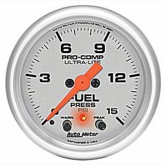 Auto Meter : 4367 : 2 1/16" - Ultra Lite - Fuel Pressure With Peak Memory and Warning - 0 - 15 PSI