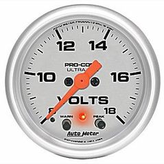 Auto Meter : 4383 : 2 1/16" - Ultra Lite - Voltmeter  With Peak Memory and Warning - 8 - 18 PSI
