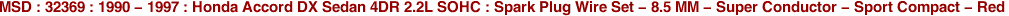 MSD : 32369 : 1990 - 1997 : Honda Accord DX Sedan 4DR 2.2L SOHC : Spark Plug Wire Set - 8.5 MM - Super Conductor - Sport Compact - Red