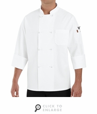0414WH White Eight Knot-Button Chef Coat w\Thermometer Pocket