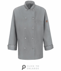 041XGY Women's Grey Ten Button Chef Coat with MIMIX and OILBLOK